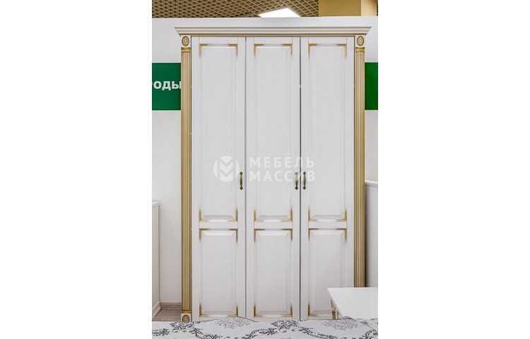 Шкаф 3-х створчатый из серии Пальма (белая эмаль с золотой патиной)
